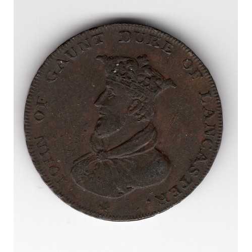 259 - 1794 Lancaster ½ penny token with John of Gaunt obverse and shield reverse ~ with period after Lanca... 