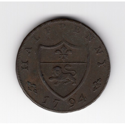 259 - 1794 Lancaster ½ penny token with John of Gaunt obverse and shield reverse ~ with period after Lanca... 