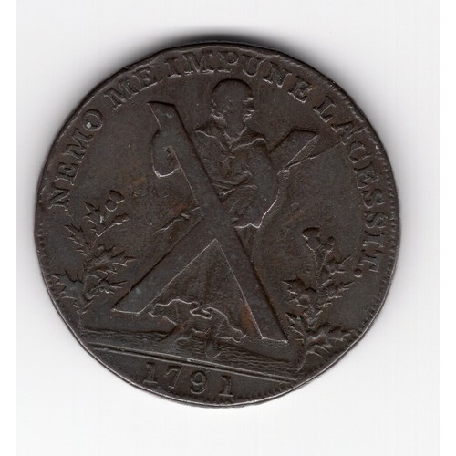 261 - 1791 Edinburgh St Andrew ½ penny token with 'Payable at the warehouse of Tho & Alexr Hutchison' edge