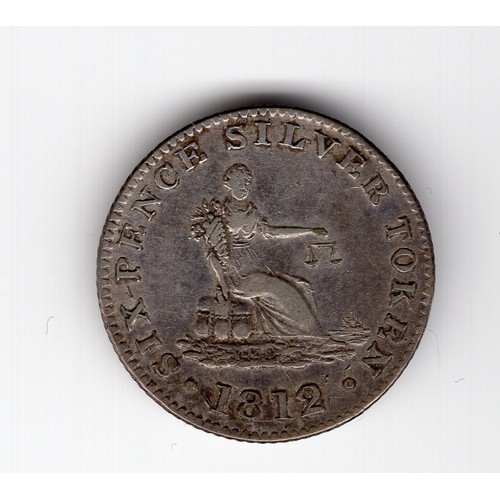 262 - 1812 Stockport silver 6 pence token - T Cartwright (hive with 15 bees)