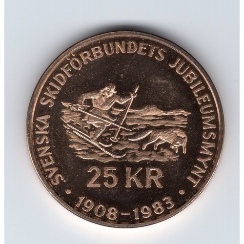 265 - 1983 Sweden 75th anniversary 25kr medallion of the Swedish ski association (Svenska Skidförbundet) d... 