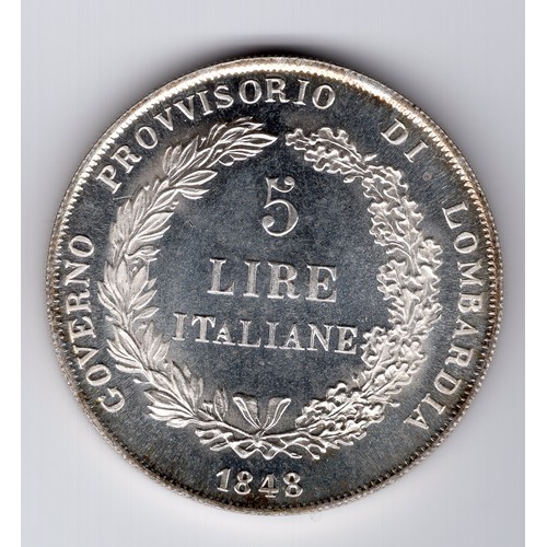 276 - Restrike ? of 1848 (M) Italy : Lombardy-Venetia revolutionary provisional government 5 lire coin - 2... 