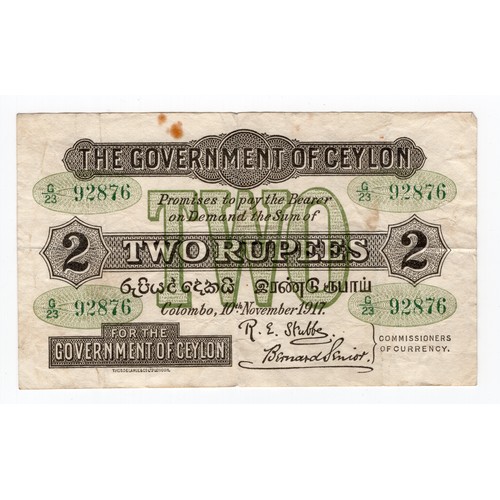 6A - 1917 Ceylon 2 rupees banknote