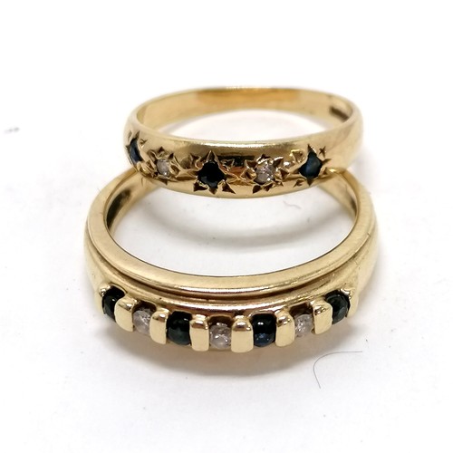 185 - 2 x 9ct hallmarked gold rings - diamond / blue stone size M & blue / white stone size H½ ~ total wei... 