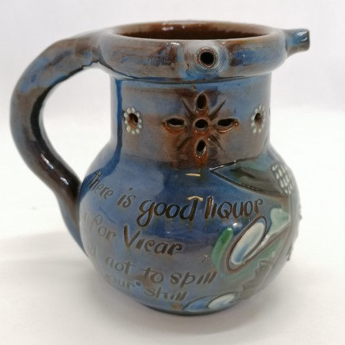 32 - 1903 (dated) C H Brannam Barum pottery puzzle jug with fish decoration & inscribed Rd 44561 ~ 13cm h... 