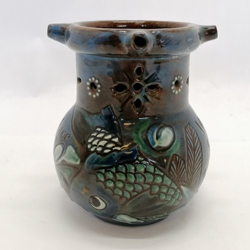 32 - 1903 (dated) C H Brannam Barum pottery puzzle jug with fish decoration & inscribed Rd 44561 ~ 13cm h... 
