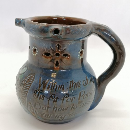 32 - 1903 (dated) C H Brannam Barum pottery puzzle jug with fish decoration & inscribed Rd 44561 ~ 13cm h... 