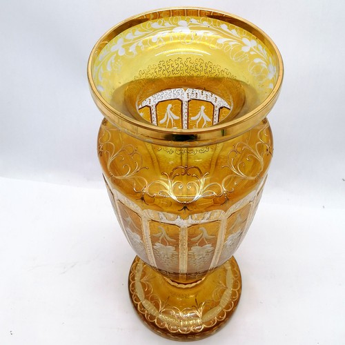 3 - Impressive antique Bohemian amber vase with gilded decoration - 51cm high & diameter to top 19cm ~ i... 