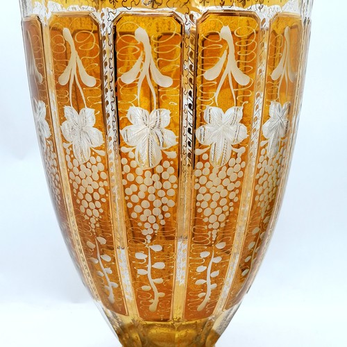 3 - Impressive antique Bohemian amber vase with gilded decoration - 51cm high & diameter to top 19cm ~ i... 