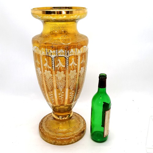 3 - Impressive antique Bohemian amber vase with gilded decoration - 51cm high & diameter to top 19cm ~ i... 