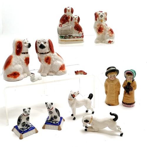 14 - Kate Greenaway salt / pepper shakers (11cm high & have chips), qty of Staffordshire figures inc pair... 