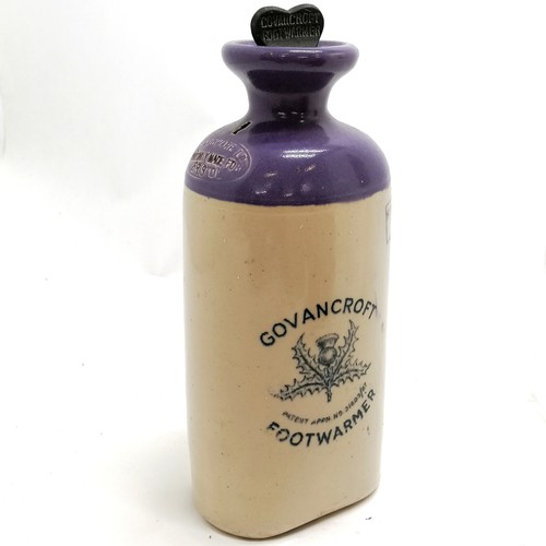 19 - Govancroft footwarmer (with original stopper), Registered mark white relief moulded salt glaze jug /... 