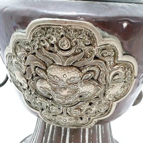 26 - 19th century sino-tibetan / chinese kettle on brazier stand with dragon handle detail to pot - 54cm ... 