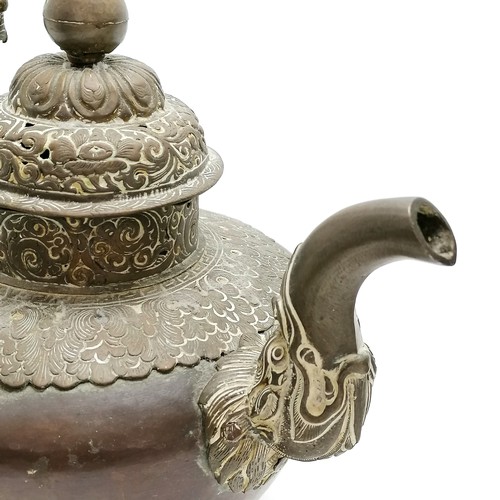 26 - 19th century sino-tibetan / chinese kettle on brazier stand with dragon handle detail to pot - 54cm ... 