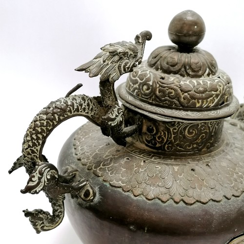 26 - 19th century sino-tibetan / chinese kettle on brazier stand with dragon handle detail to pot - 54cm ... 