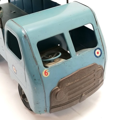 28 - Lines Bros Ltd tinplate RAF lorry with canvas cover to back - 46cm long x 22cm high ~ in bright cond... 