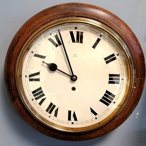 59 - Antique circular wooden case wall clock with brass bezel - 40cm diameter & case is in restored state... 