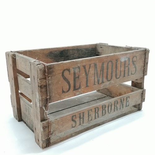 70 - Seymours Sherborne 1961 dated wooden crate - 40cm x 25cm x 22cm ~ has old worm damage