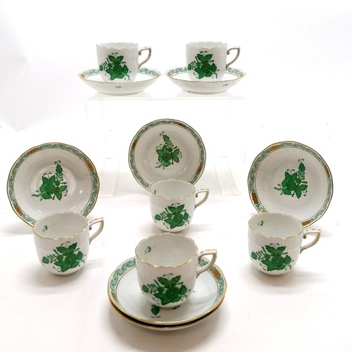 74 - Herend Chinese bouquet (green) set of 6 x cups / saucers + 1 extra saucer ~ no obvious damage / faul... 