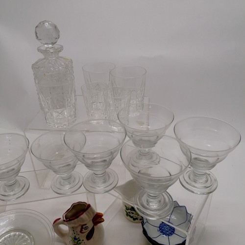 75 - Qty of glassware & pottery / porcelain inc portmeirion jug, chicken jug, cut glass etc