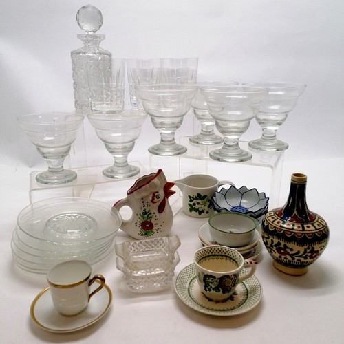 75 - Qty of glassware & pottery / porcelain inc portmeirion jug, chicken jug, cut glass etc