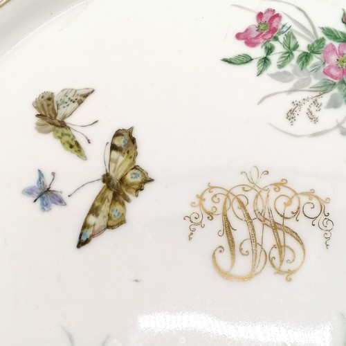 101 - Antique F A Schumann Moabit, Berlin serving tray with hand painted butterfly & flower decoration - 3... 