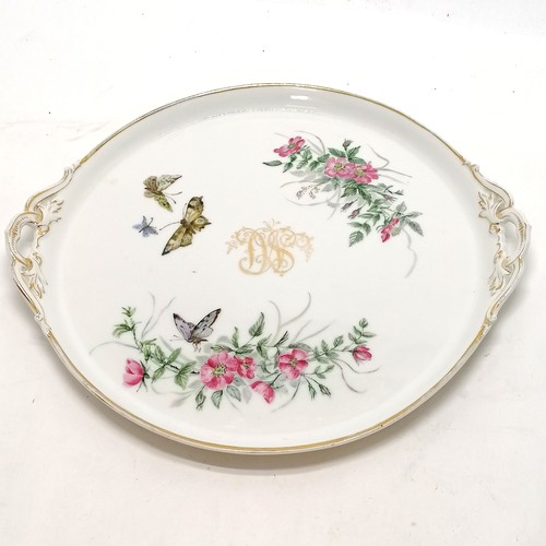 101 - Antique F A Schumann Moabit, Berlin serving tray with hand painted butterfly & flower decoration - 3... 