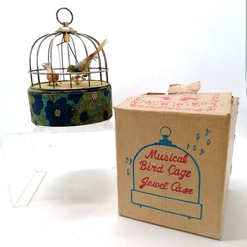 123 - Vintage musical bird cage jewellery box in original box ~ working & age related marks