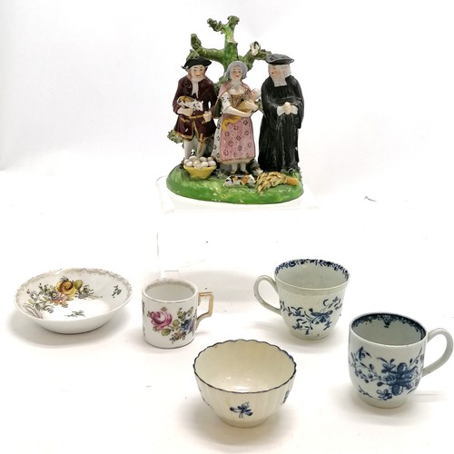 134 - 3 x antique Royal Worcester cups (teabowl in good condition other 2 a/f), preacher man & woman figur... 