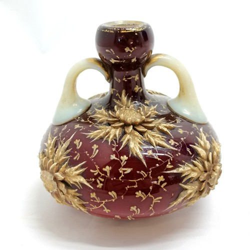 135 - Qty of glassware inc continental red glass vase encrusted with gilded flower decoration t/w Bristol ... 