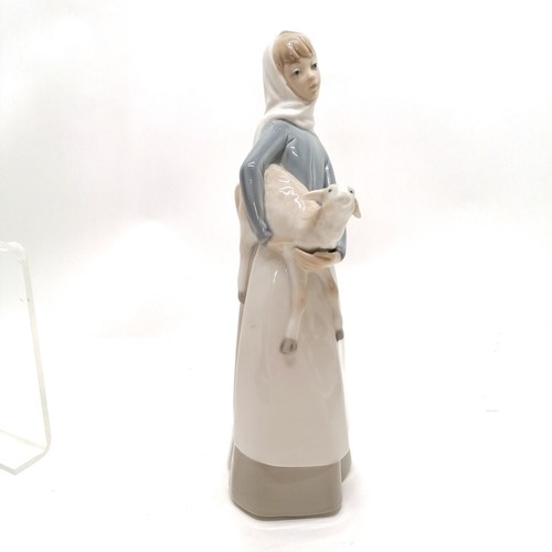 147 - 3 x Lladro figurines - 2 ladies sewing (tallest 30cm high & 22cm deep) + a lady with a sheep ~ no ob... 