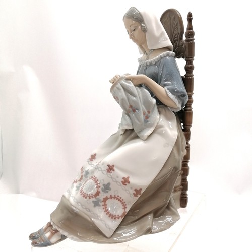 147 - 3 x Lladro figurines - 2 ladies sewing (tallest 30cm high & 22cm deep) + a lady with a sheep ~ no ob... 