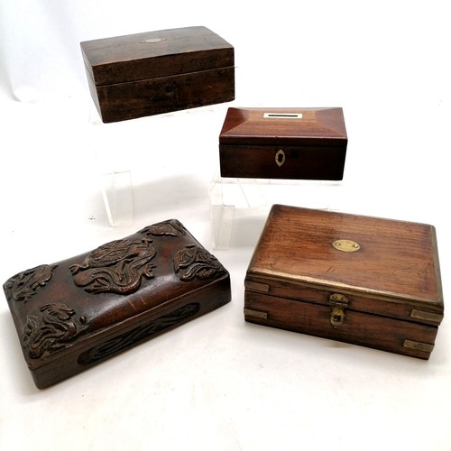 165 - 4 x vintage boxes - largest is hand carved 20cm x 12cm x 6cm