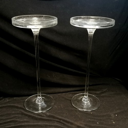 166 - Pair of tall glass display stands (40cm) t/w small qty of salts / peppers (all a/f)