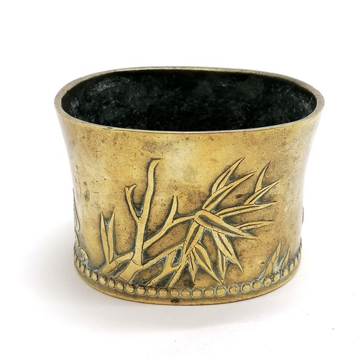 168 - Antique Chinese bronze small planter / vessel (?) with bamboo detail - 6.5cm high 9.5cm long & bears... 