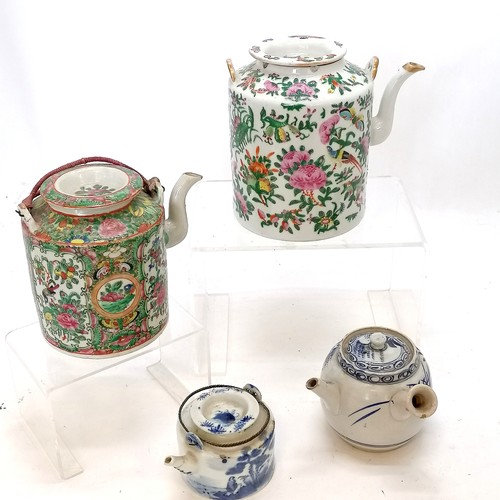 174 - 4 x Oriental teapots - tallest (Cantonese tallest 17cm high & has chips to rim of top) ~ smallest ha... 