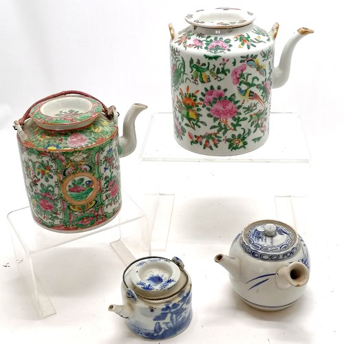 174 - 4 x Oriental teapots - tallest (Cantonese tallest 17cm high & has chips to rim of top) ~ smallest ha... 