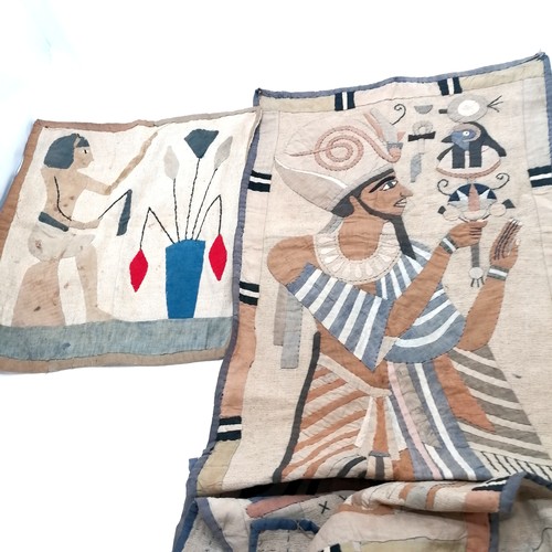 189 - Two Egyptian wall hangings depicting Pharoah etc.. Largest 130cm x 46cm