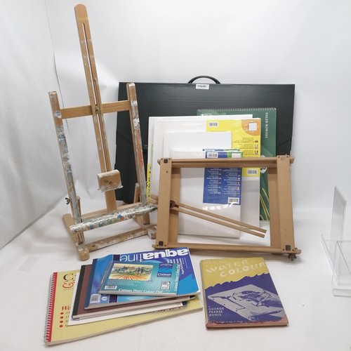 190 - Daler-Rowney portfolio table top easel and unused canvasses and water colour paper t/w making a wate... 