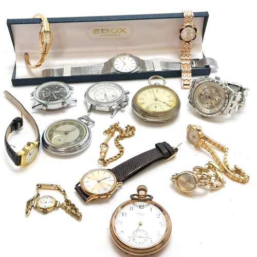 223 - Qty of mostly quartz fashion watches t/w Waltham gold plated pocket watch, albert chain etc - all fo... 