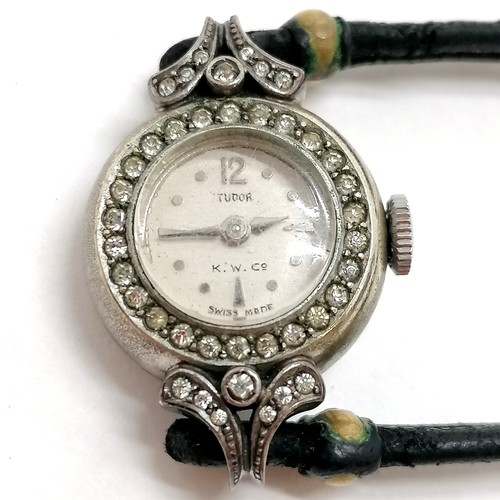 227 - Tudor Rolex ladies cocktail watch set with white stones marked movement & 18mm case, mechanical wind... 