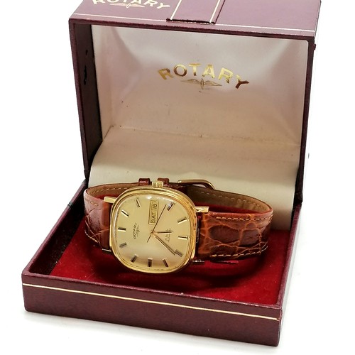 236 - 9ct marked gold Rotary automatic day / date wristwatch (32mm case & in original Rotary box) ~ total ... 