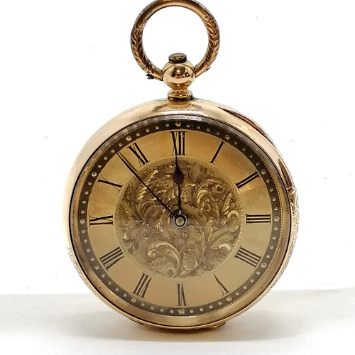 239 - 18ct gold outer cased pocket watch (38mm) and has metal inner dust cover ~ total weight 50g with an ... 