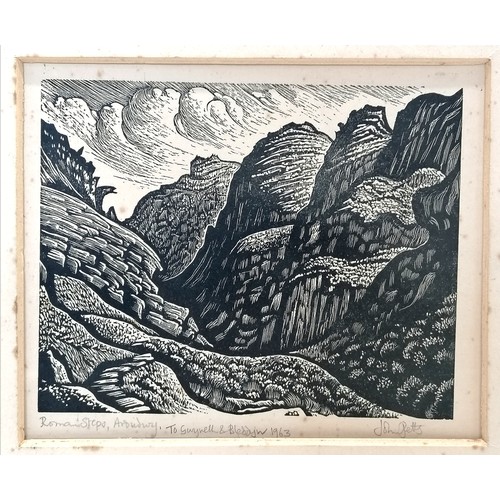 599 - Mounted wood engraving of The Roman Steps, Bwlch Tyddiad, Ardudwy by John Petts (1914-91) - with per... 