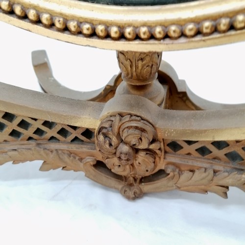 604 - Antique carved wood & gesso mirror on stand with carved bird detail & gilded finish - mirror plate t... 