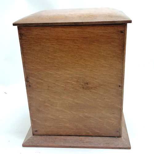 1 - Antique oak & brass mounted letters box with glazed door - 26cm high x 20cm x 15cm ~ lacks key other... 