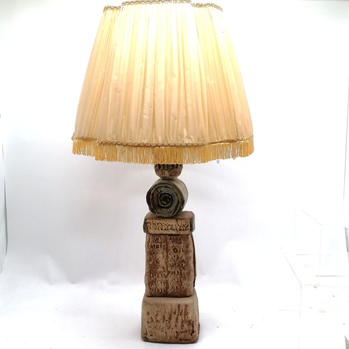 4 - Large studio pottery slabwork (Tremar?) lamp with shade - total height 91cm. In overall good conditi... 