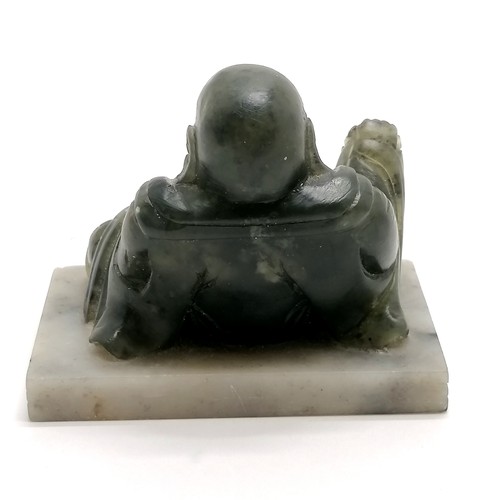 14 - Oriental Chinese hand carved hardstone green seated buddha on a spinach stone base - 6cm high x 7cm ... 