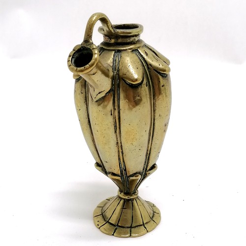 25 - Antique brass Indo Persian oil vessel (?) - 12cm high & has dents and slightly mis-shaped base
