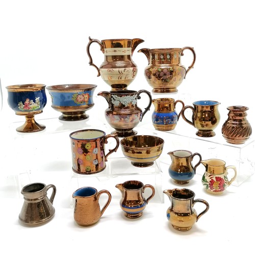 34 - Collection of mostly antique copper lustre ware - mostly in good used condition - largest jug (16cm)... 